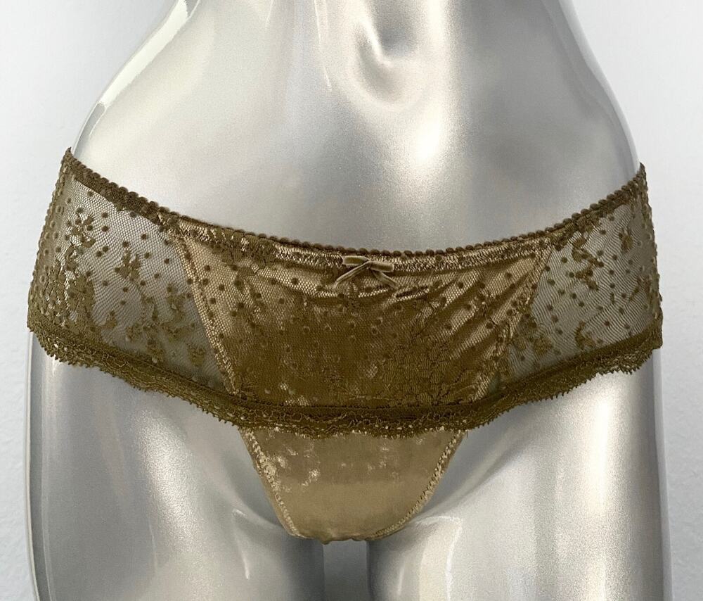 Victoria's Secret Thong Panty Dream Angels Green Velvet Dot Lace Wide Side S